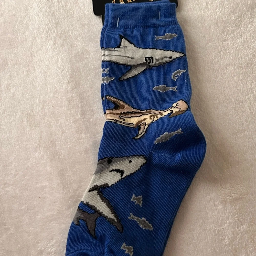 Shark Patterned Blue Socks Ocean Socks Fish Socks NWT